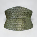 Aria Margo Test khaki green croc-embossed Italian leather corset belt with an hourglass silhouette.