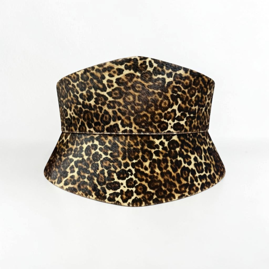 Aria Margo Test leopard print pony-hair leather corset belt with an hourglass silhouette and structured design.