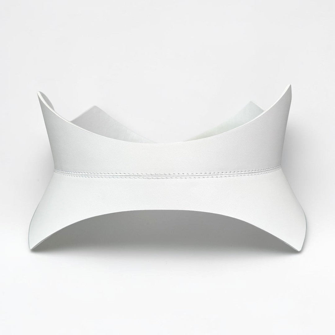 Aria Margo white Italian leather corset belt with a pointed, structured silhouette for waist definition.