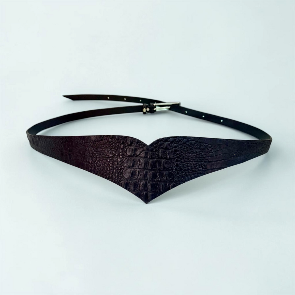 Heart Leather Belt - Black Croco