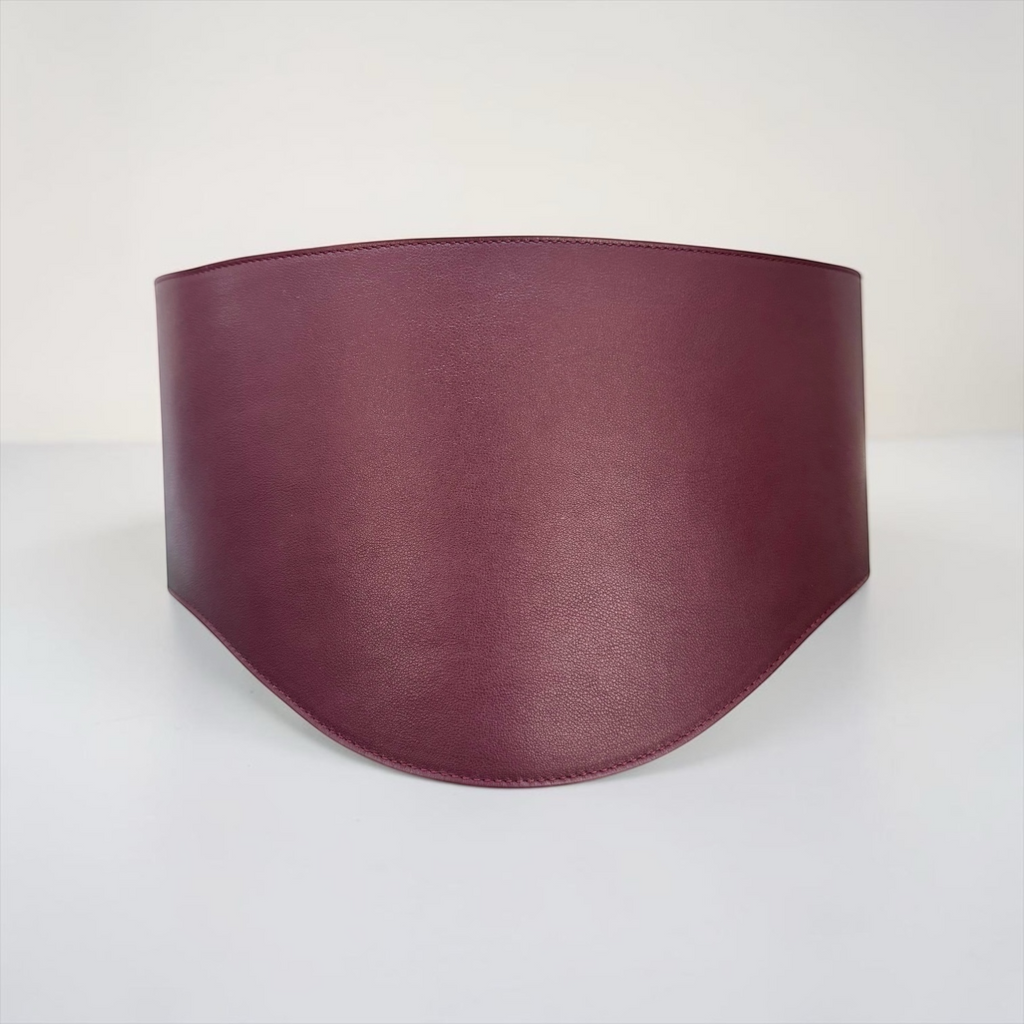 Round Under Bust Leather Corset Belt - Burgundy
