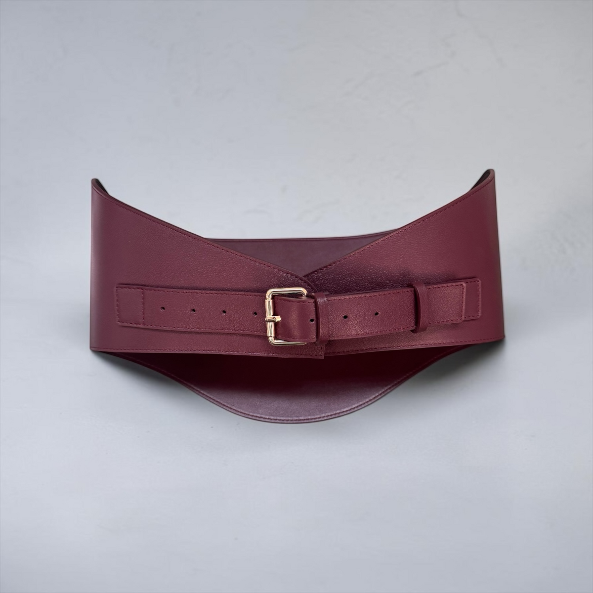 Round Under Bust Leather Corset Belt - Burgundy