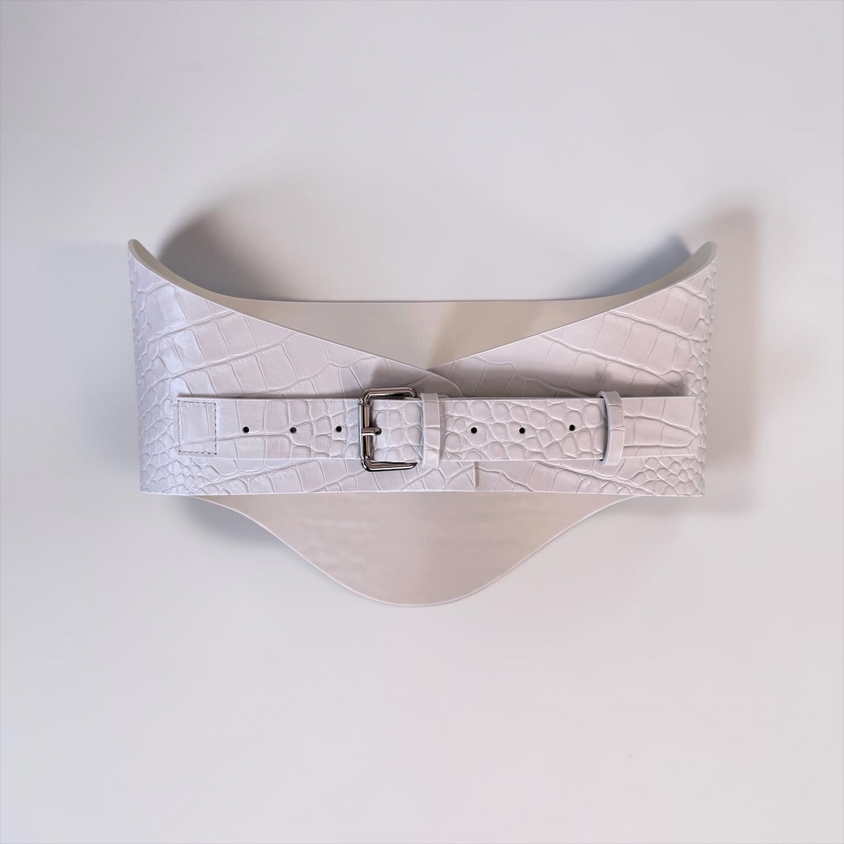Round Under Bust Leather Corset Belt - White Croco