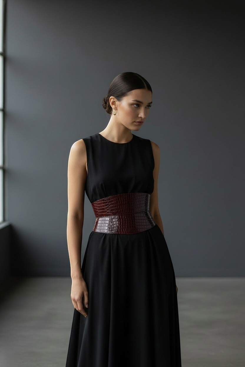 Eclipse Mini Leather Corset Belt - Burgundy Patent Croco
