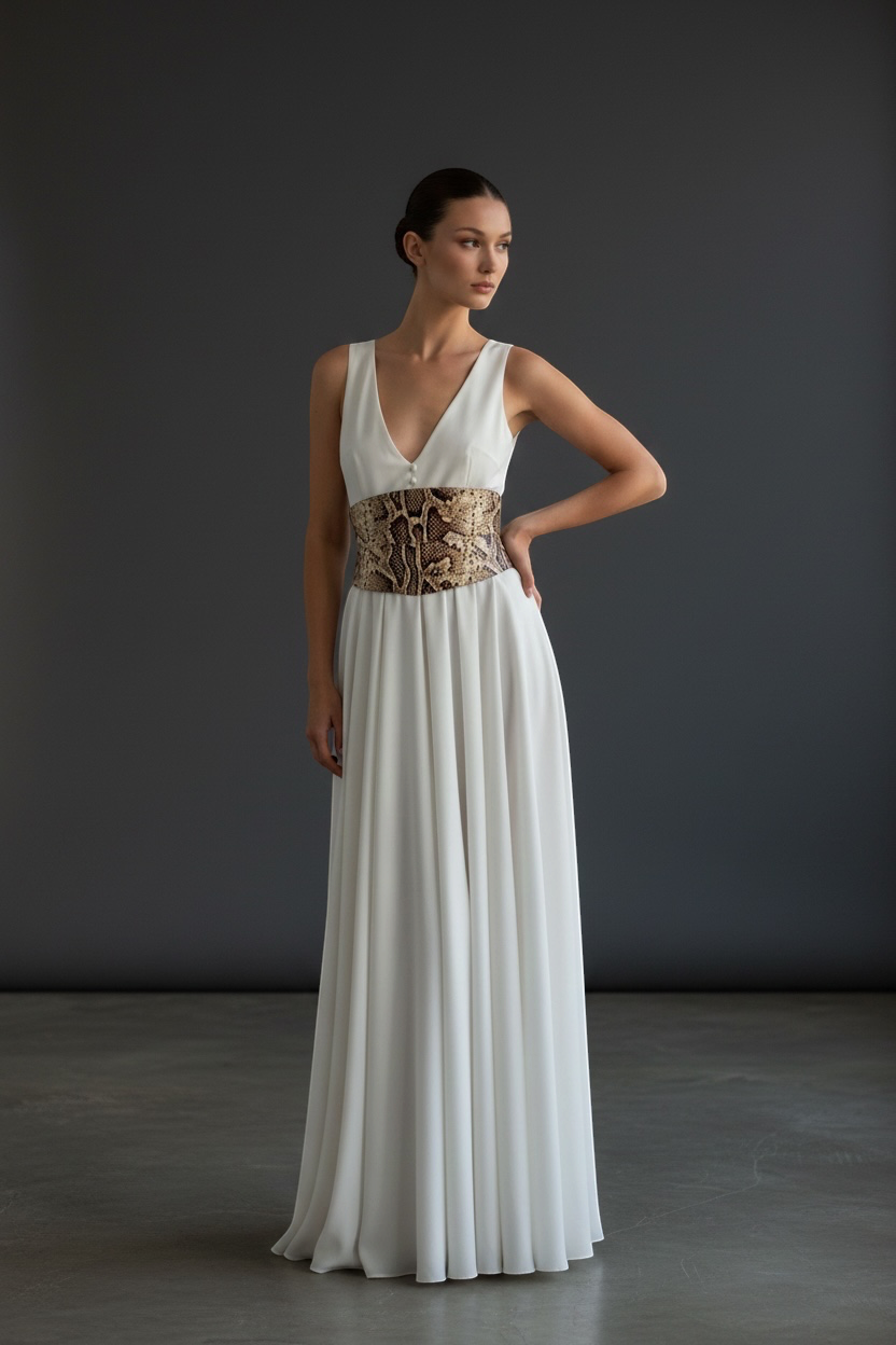 Eclipse Mini Leather Corset Belt -  Beige Snake