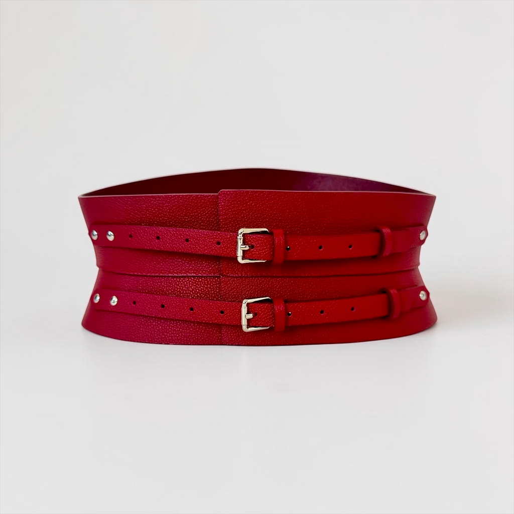 Eclipse Mini Leather Corset Belt - Textured Dark Red