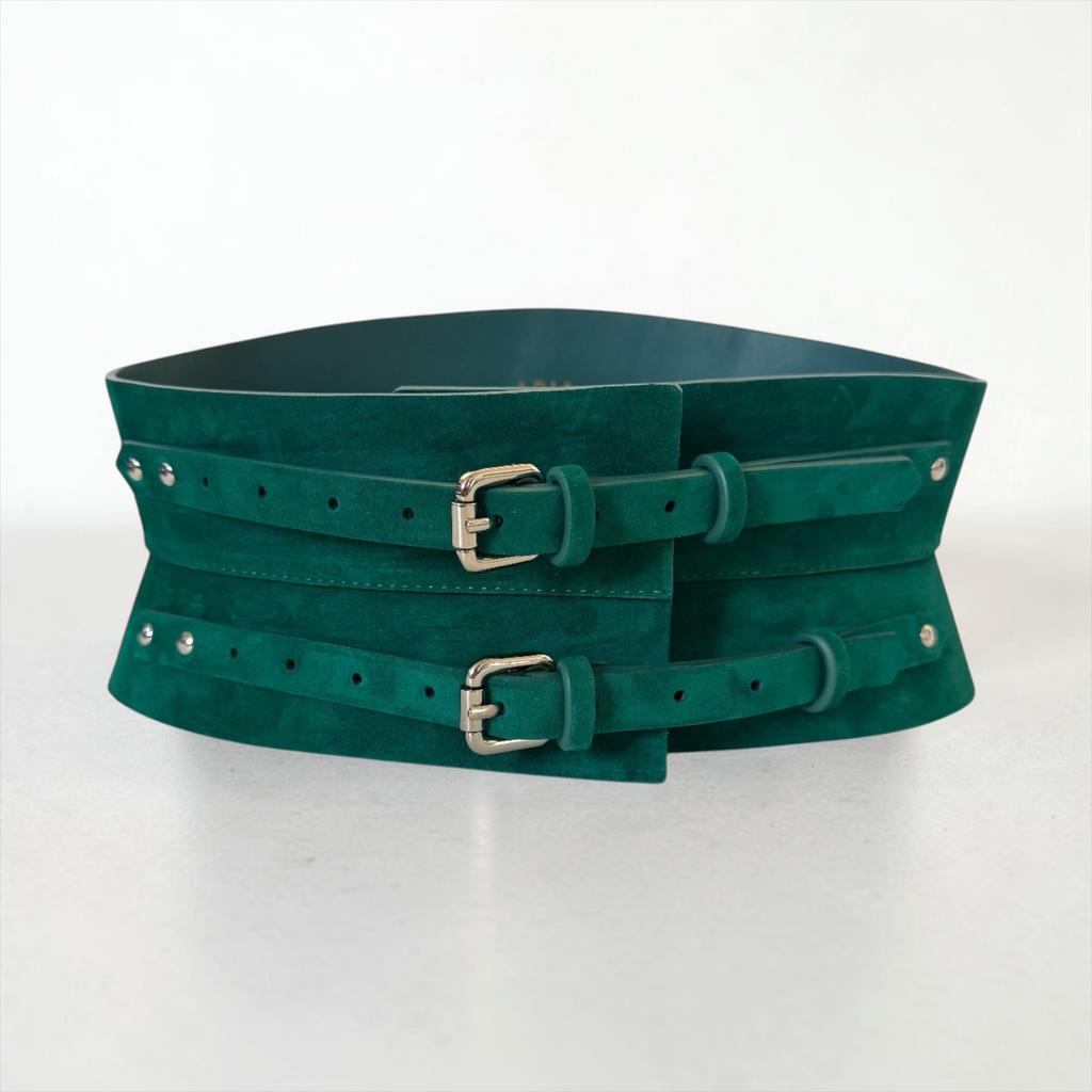 Eclipse Mini Leather Corset Belt - Green Suede