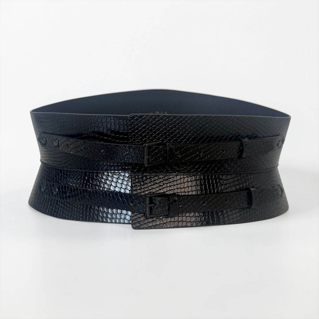 Eclipse Mini Leather Corset Belt - Black Snake