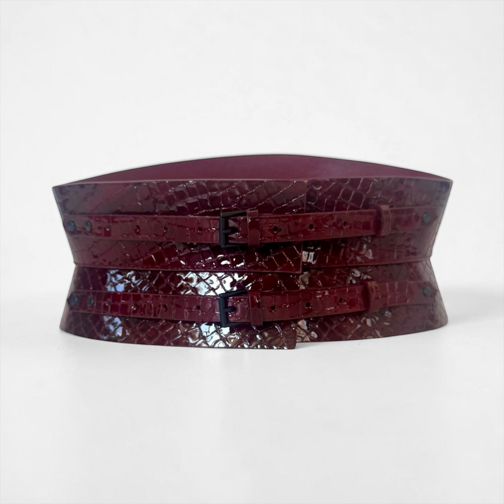 Eclipse Mini Leather Corset Belt - Burgundy Patent Croco