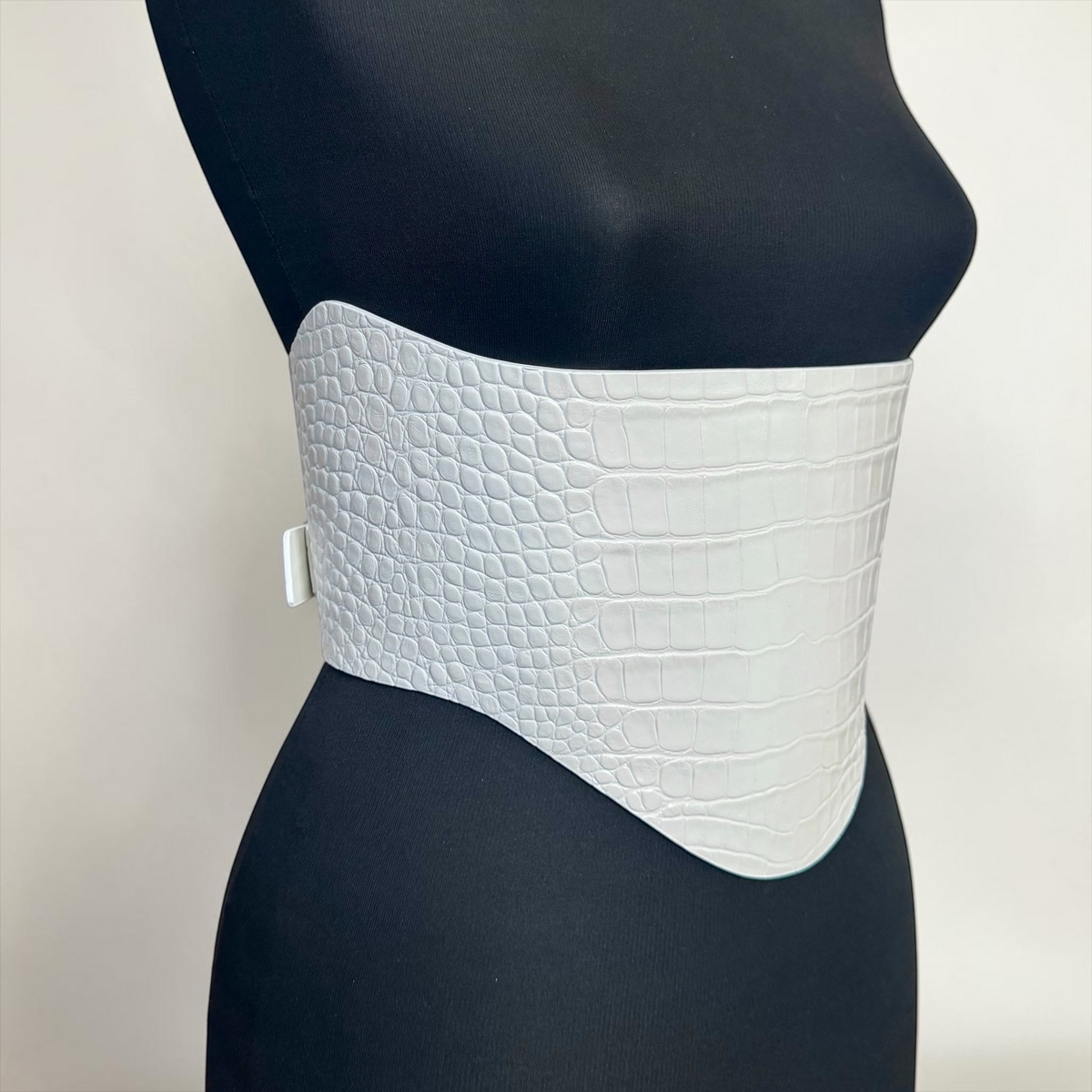 Round Under Bust Leather Corset Belt - White Croco