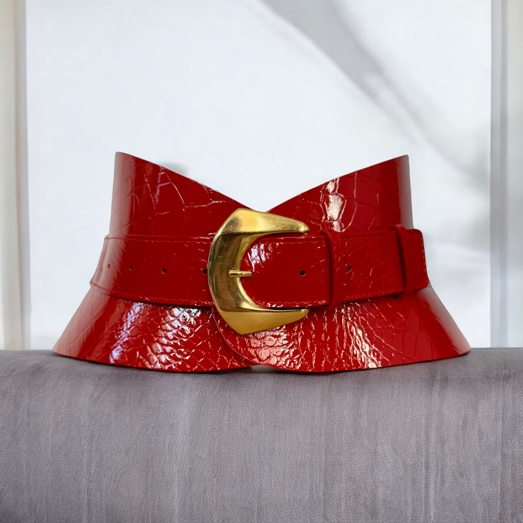 Red leather corset belt – Hourglass by Aria Margo