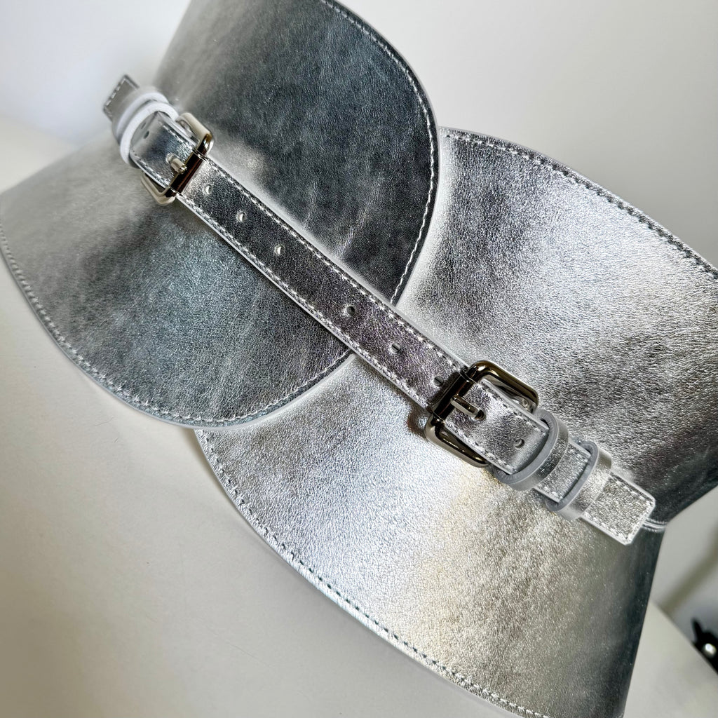 Silver leather corset belt – Wide by Aria Margo