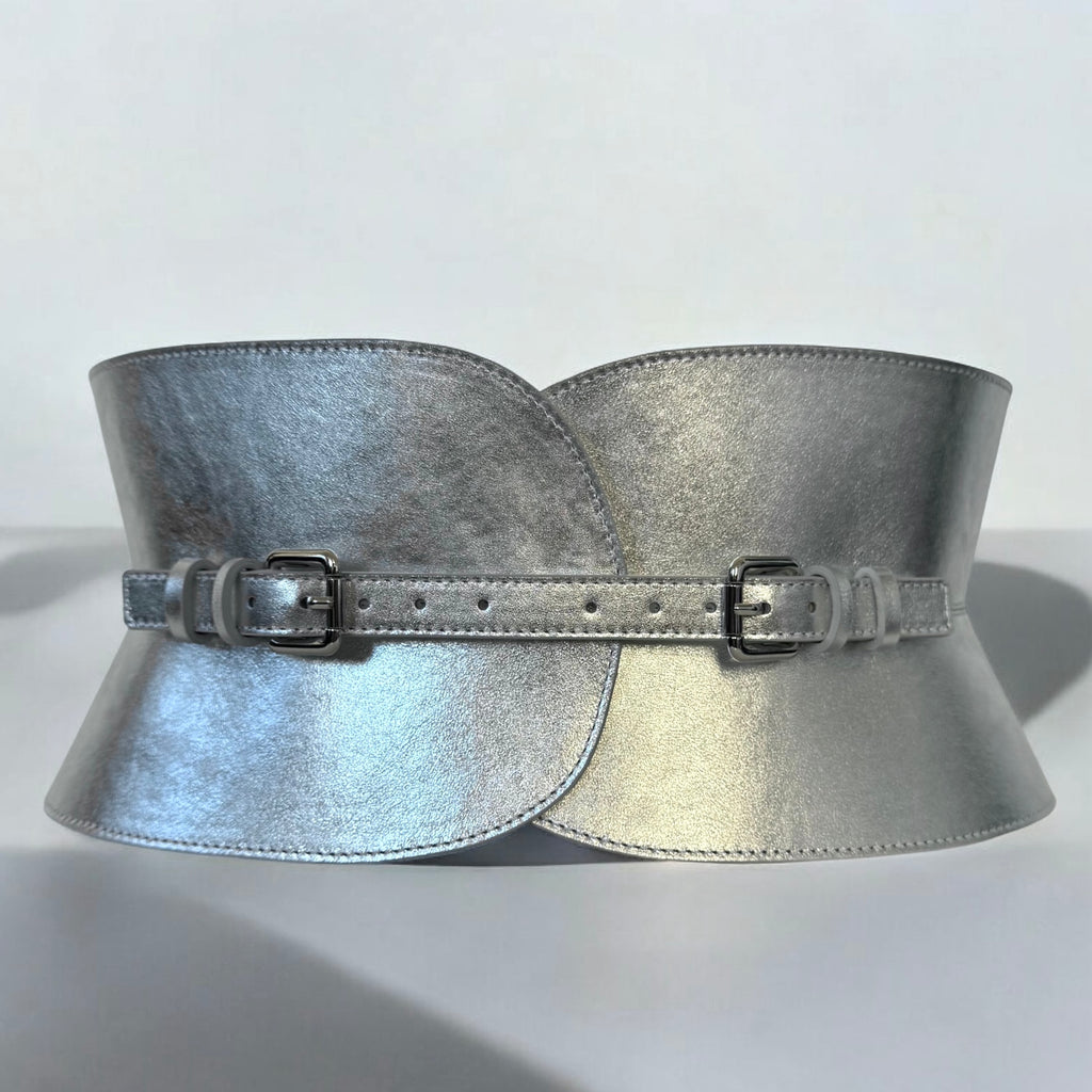 Silver leather corset belt – Wide by Aria Margo