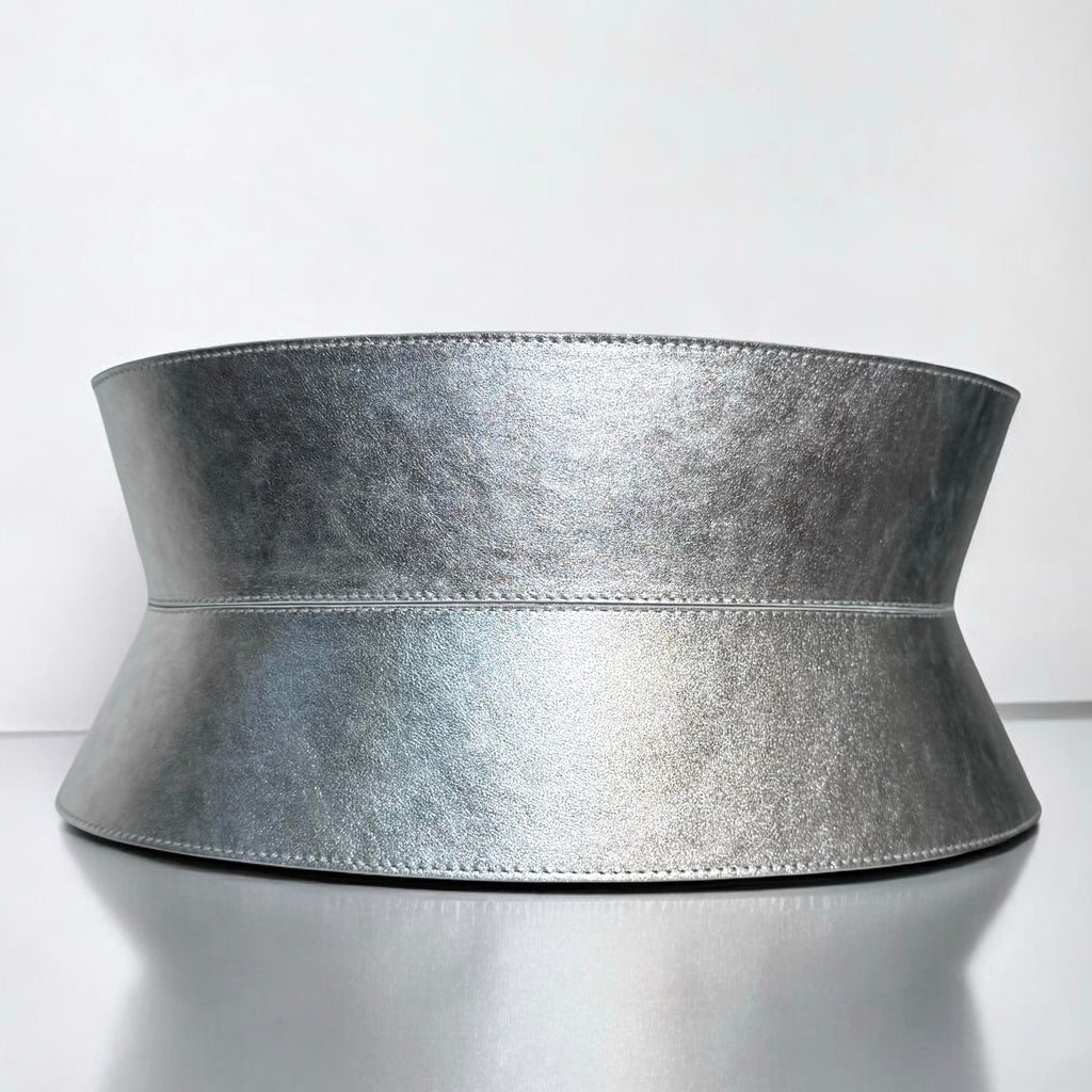 Silver leather corset belt – Wide by Aria Margo