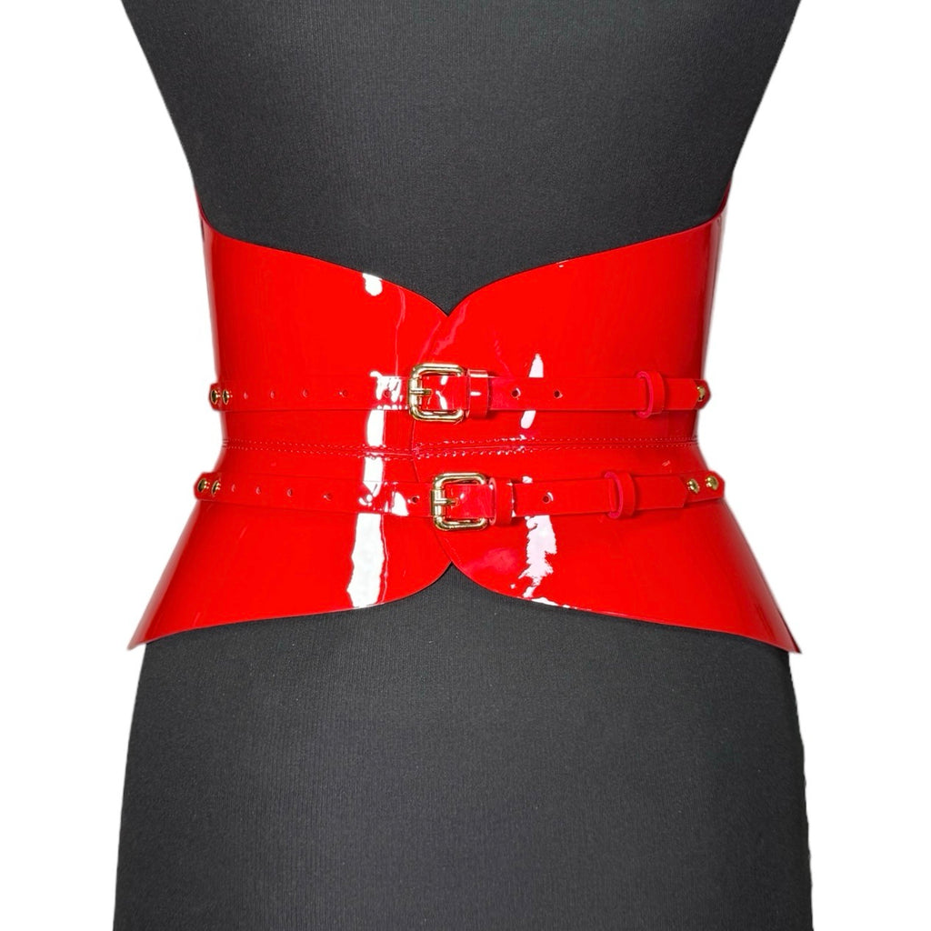 Red leather corset belt – Round Body by Aria Margo