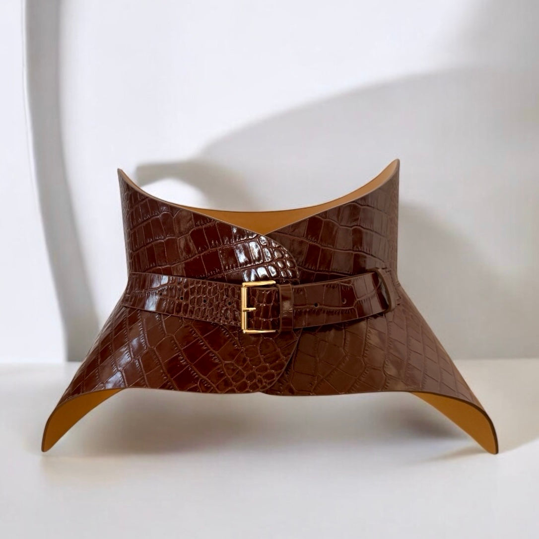 Brown leather corset belt – Hallo by Aria Margo