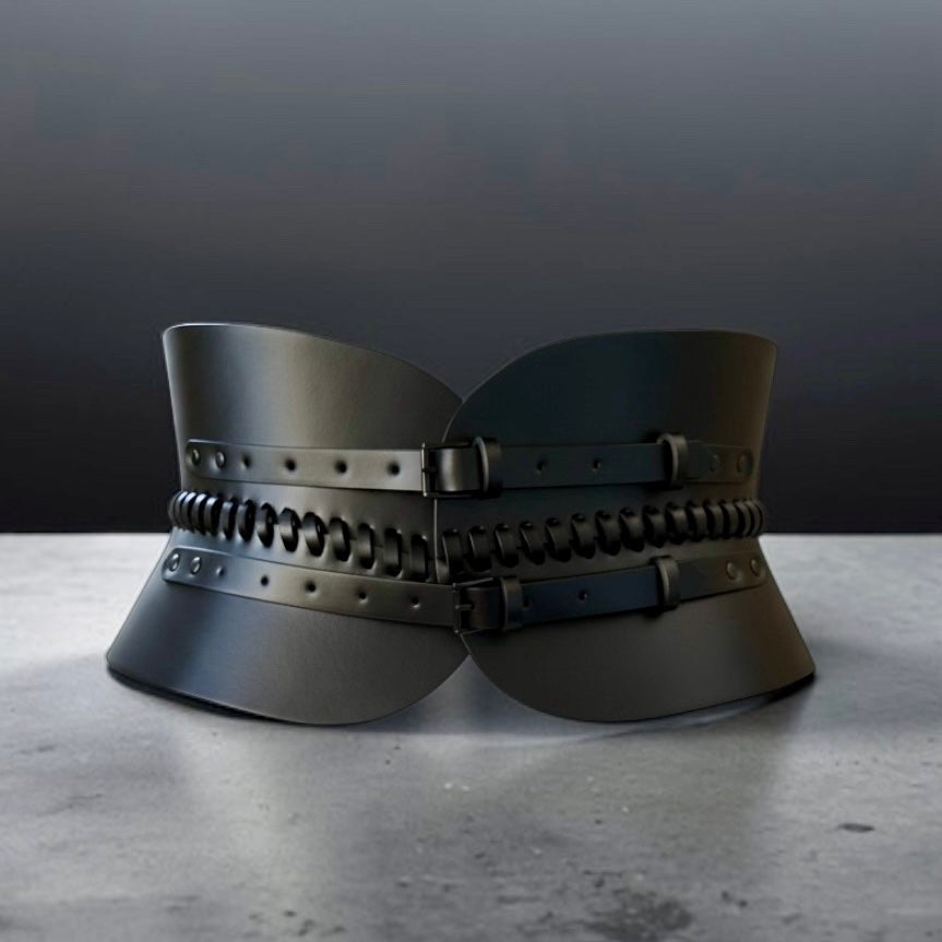 Black leather corset belt – V-cut by Aria Margo