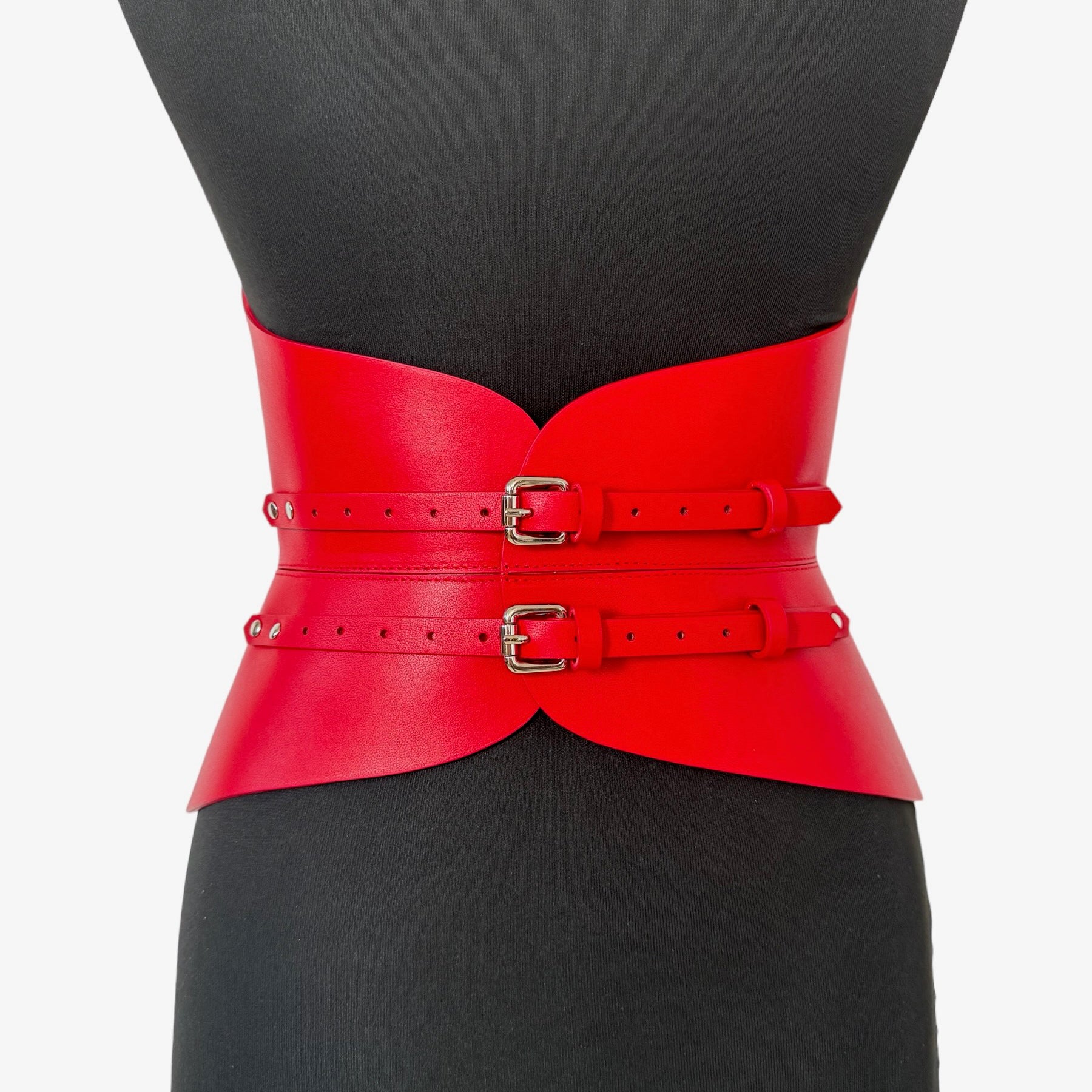 Red leather corset belt – Round XO by Aria Margo